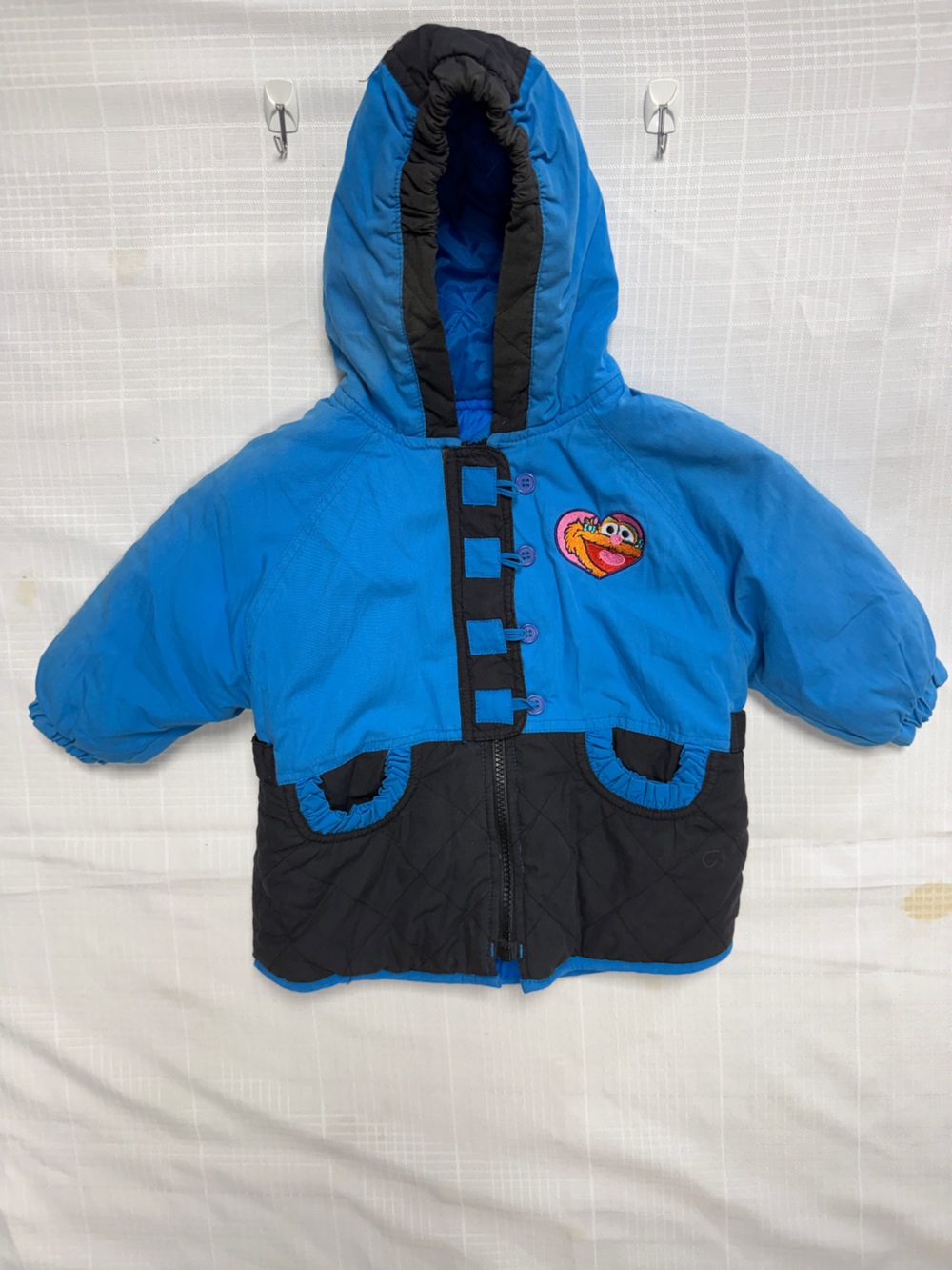 Retro 90s Sesame Street Zoe Character Toddler Winter Coat Hooded Puffer Ruffles